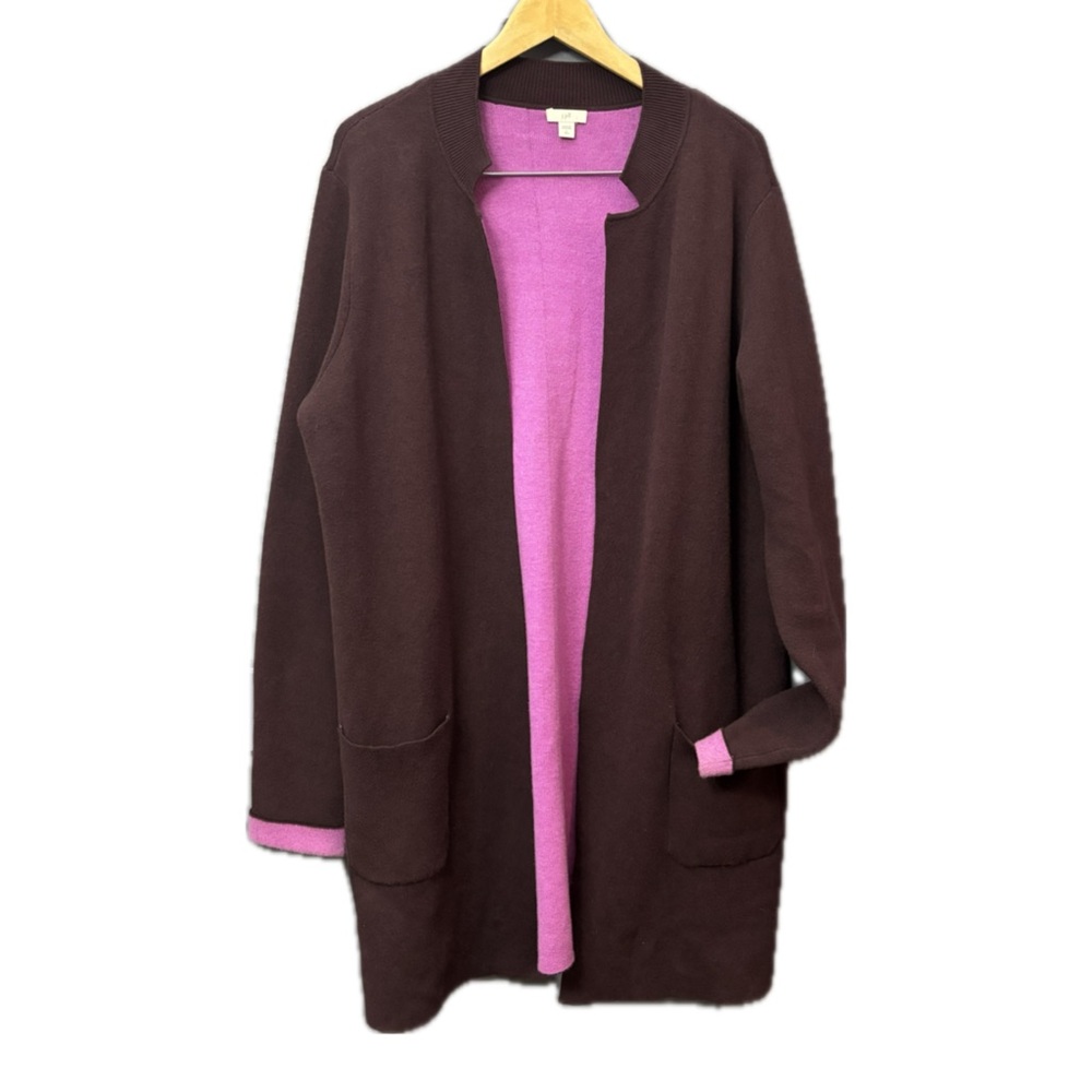 J. Jill Maroon Soft Pink Open Front Cardigan Ladies Large Tall Timeless Classic